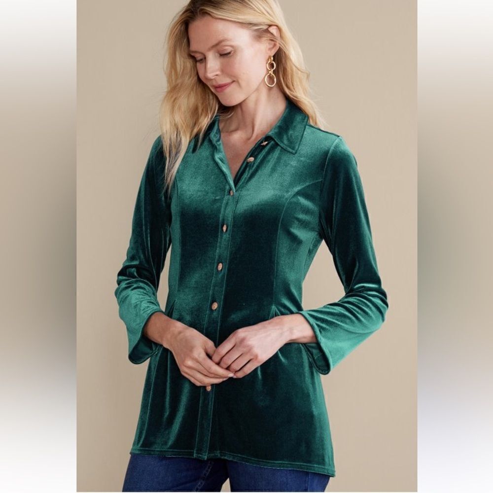 Soft Surroundings Green Button Down Tunic Sz Xl - image 1